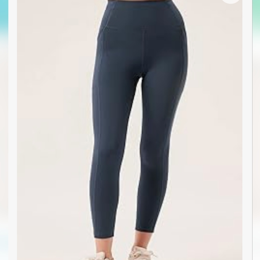 Compression Pocket‎ Leggings High Rise Waist Pants for Yoga Workout blue Sz S